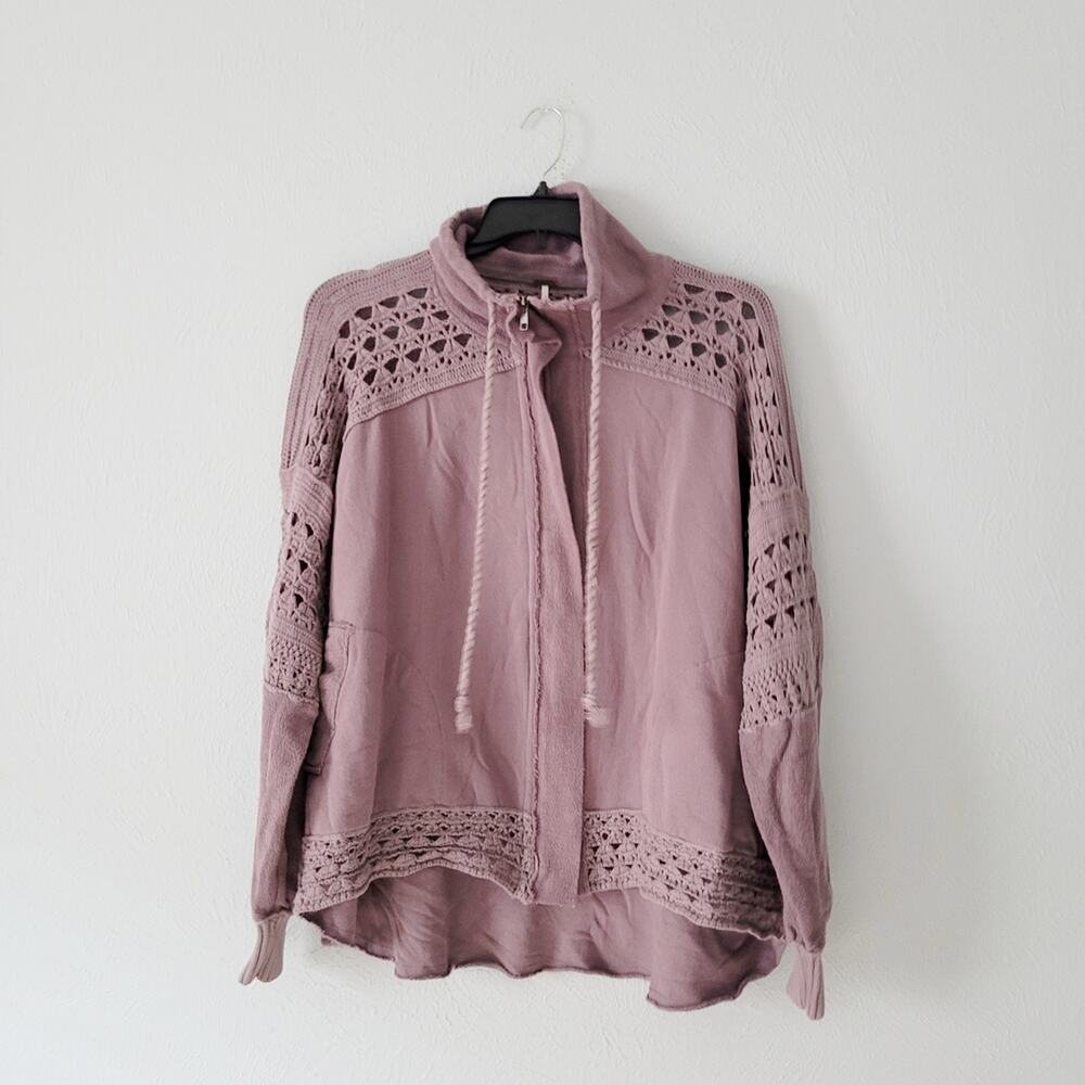 Free People Dune Bug Boho Crochet Knit Zip- Up Sweater